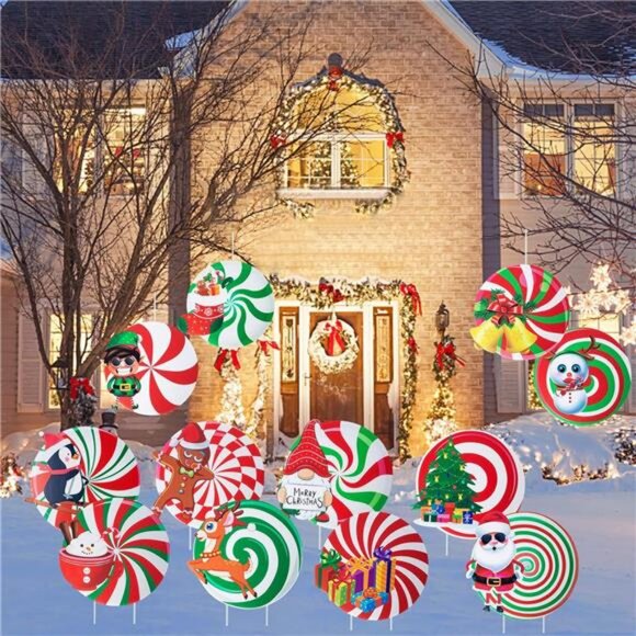 12 Pcs Outdoor Christmas Decorations Double Printed Christmas Yard Signs - Picture 1 of 8